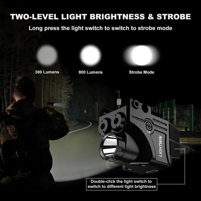 Alt view image 3 of 7 - Red Green Purple Blue Laser Light Combo, 800 Lumens Tactical Flashlight Laser Sight, Built-in USB Rechargeable Battery, Adjustable Compact Tactical LED Light Laser Beams for Handguns with a Rail