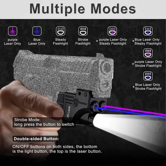 Alt view image 4 of 7 - Red Green Purple Blue Laser Light Combo, 800 Lumens Tactical Flashlight Laser Sight, Built-in USB Rechargeable Battery, Adjustable Compact Tactical LED Light Laser Beams for Handguns with a Rail