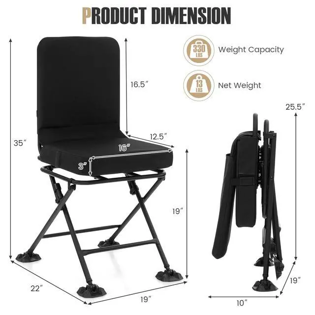 Alt view image 3 of 7 - Hunting Chair, 360 Degree Swivel Hunting Blind Chair with Padded Cushion, Adjustable Foot Pads, Camouflage Portable Folding Hunting Chairs for Blinds, Fishing, Camping