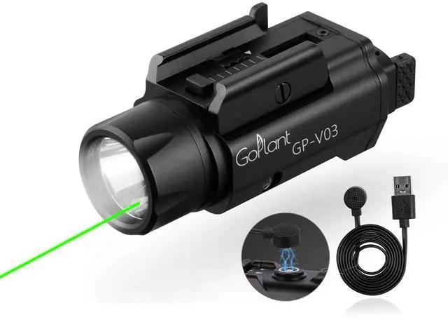 Main image of 1750 Lumens Weapon Laser Light Combo - Adjustable Rail LED Light and Green Laser Flashlight, Aircraft-Grade Aluminum, Magnetic Rechargeable Strobe Tactical Flashlight for Picatinny or GL Rail