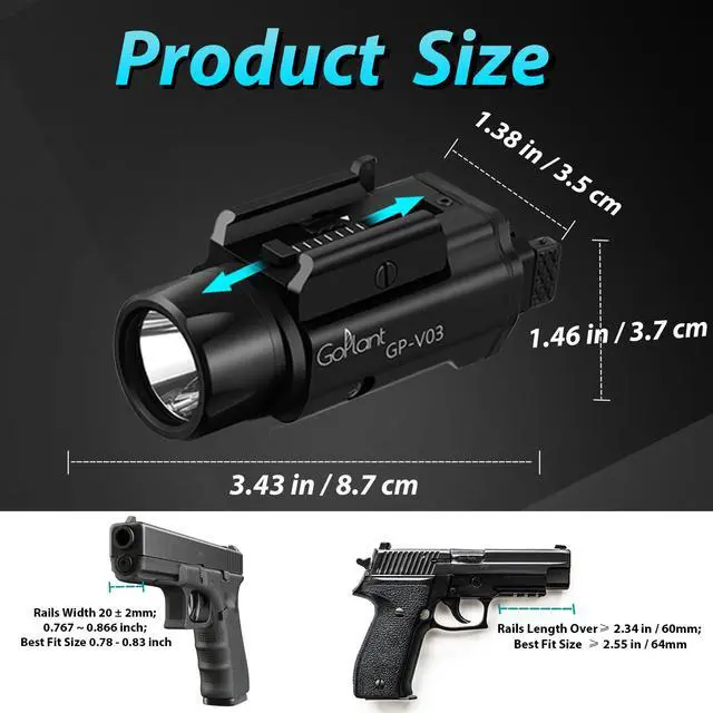 Alt view image 5 of 7 - 1750 Lumens Weapon Laser Light Combo - Adjustable Rail LED Light and Green Laser Flashlight, Aircraft-Grade Aluminum, Magnetic Rechargeable Strobe Tactical Flashlight for Picatinny or GL Rail