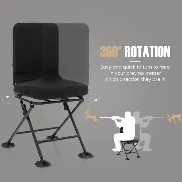 Alt view image 5 of 7 - Hunting Chair, 360 Degree Swivel Hunting Blind Chair with Padded Cushion, Adjustable Foot Pads, Camouflage Portable Folding Hunting Chairs for Blinds, Fishing, Camping