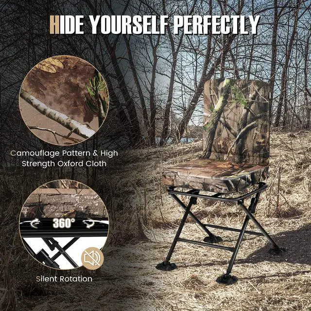 Alt view image 4 of 7 - Hunting Chair, 360 Degree Swivel Camouflage Portable Folding Hunting Blind Chair with Padded Cushion, Adjustable Foot Pads for Blinds, Fishing, Camping