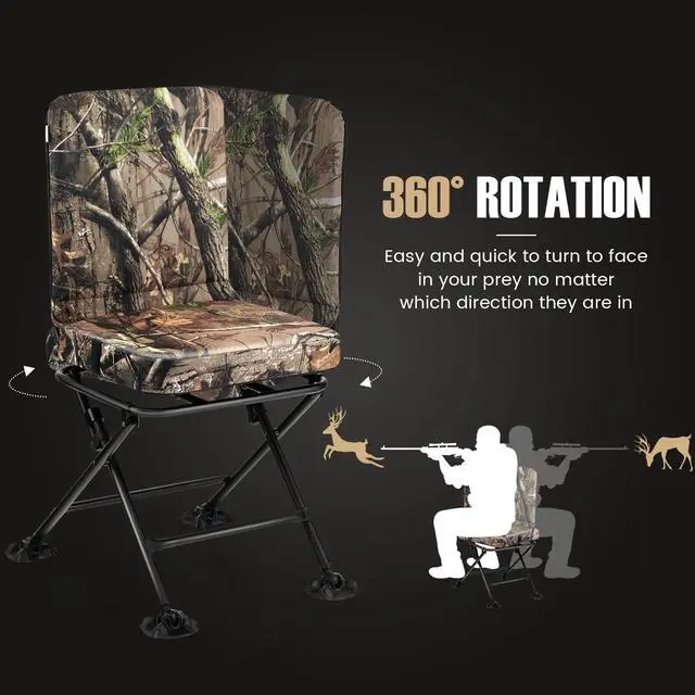 Alt view image 5 of 7 - Hunting Chair, 360 Degree Swivel Camouflage Portable Folding Hunting Blind Chair with Padded Cushion, Adjustable Foot Pads for Blinds, Fishing, Camping