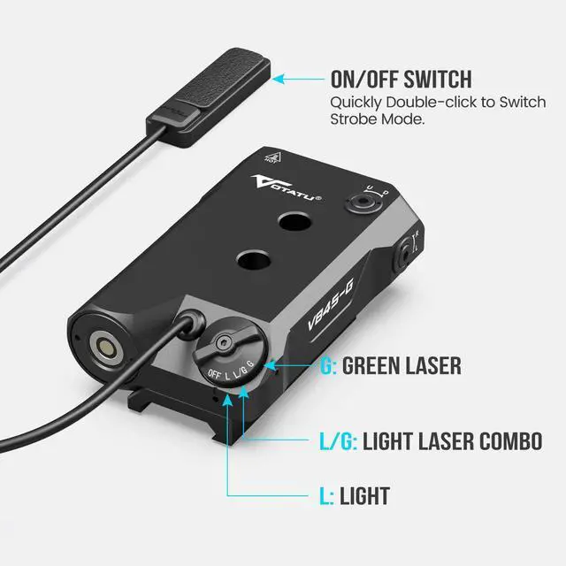 Alt view image 4 of 7 - V845 Green Laser/Light Combo Compatible with M-LOK Picatinny Rail, 2000 Lumens LED Flashlight and Laser Sight with Pressure Switch for Rifle and Carbine