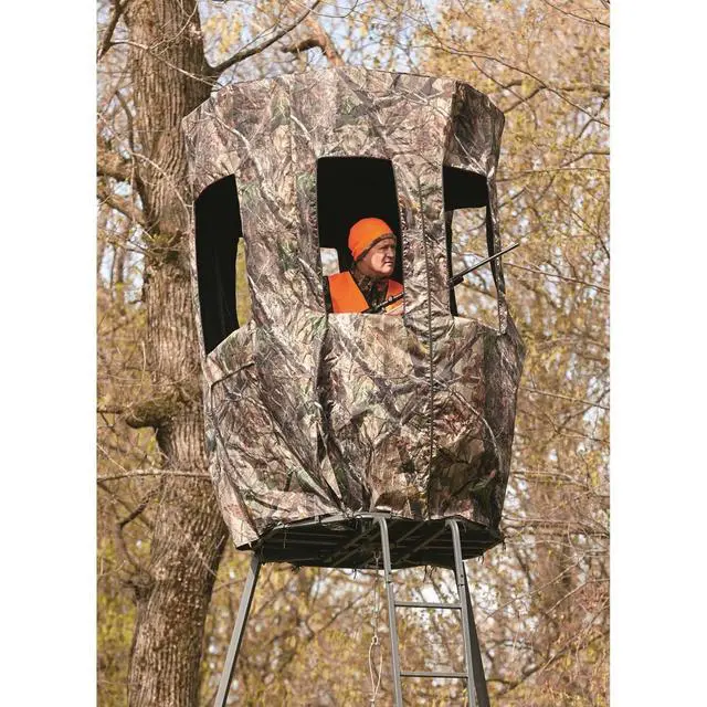 Alt view image 5 of 6 - Full Blind Enclosure 20' Tripod Hunting Deer Stand Cover, Camo