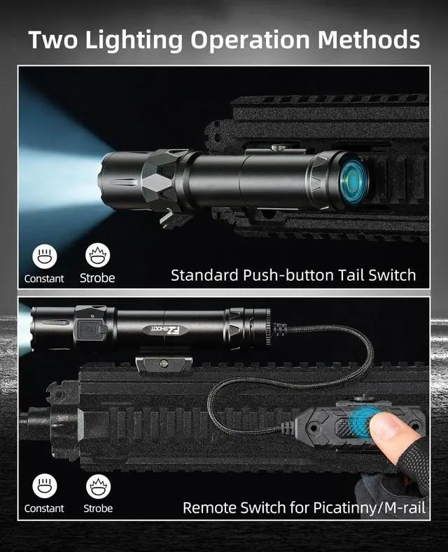 Alt view image 4 of 7 - 2500 Lumens Rifle Flashlight with Magnetic Remote Switch | High Lumens Shotgun Flashlight for Picatinny Rail, Rifle Light with Strobe Mode, Ar Flashlight for Home Defense, Hunting