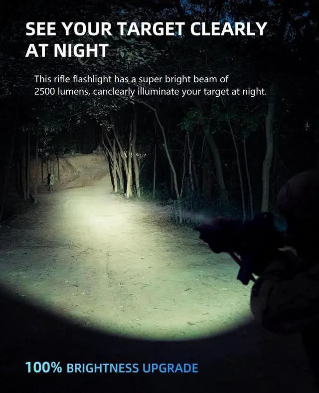 Alt view image 6 of 7 - 2500 Lumens Rifle Flashlight with Magnetic Remote Switch | High Lumens Shotgun Flashlight for Picatinny Rail, Rifle Light with Strobe Mode, Ar Flashlight for Home Defense, Hunting