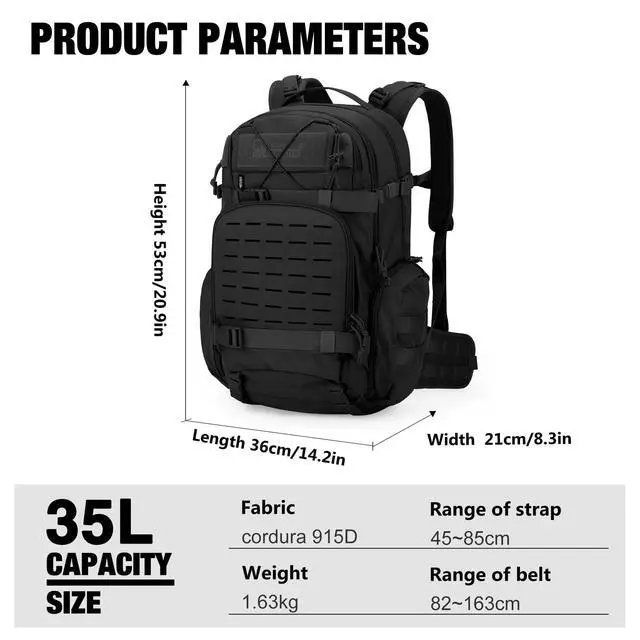 Alt view image 3 of 7 - 35L Molle Tactical Military Backpack for MenCordura Backpack for Hiking,Camping,Survival