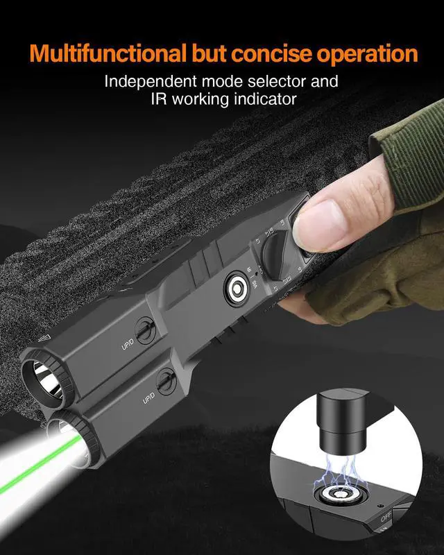Alt view image 3 of 7 - Low Profile Mlok/Picatinny Mounted Tactical Flashlight Laser 4 in 1 Combo | Green Laser, 940nm IR, Illuminator Flashlight IR