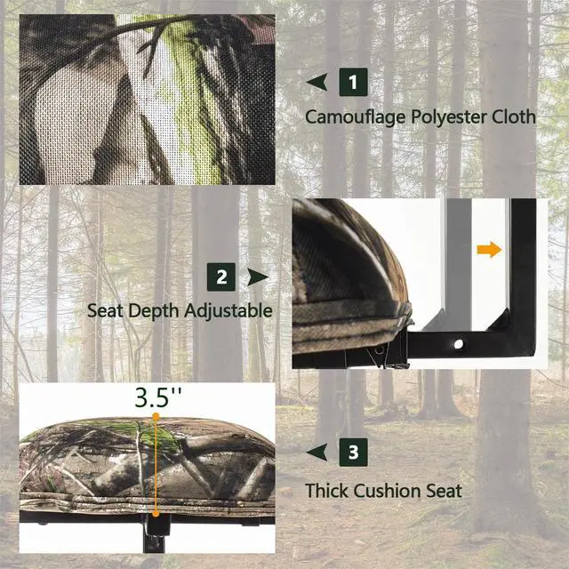 Alt view image 6 of 7 - Moccha 360 Swivel Hunting Chair, Camo Blind Chair with Detachable Backrest, Padded Seat, Height Adjustable Hunter Fishing Camping Stool