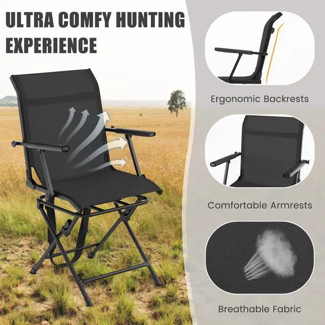Alt view image 5 of 7 - Moccha Hunting Chair, 360° Swivel Blind Chair w/Armrest & Mesh Back, Non-Slipping Pads, Sturdy Metal Frame, 330LBS Capacity, Portable and Silent Folding Hunting Chairs for Blinds (Black)
