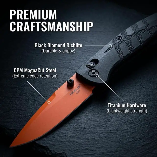 Alt view image 3 of 6 - Hunting Mysto 3.4" Clip Point Manual Folder, Pocket Knife, Black Diamond Richlite Frame, Orange Cerakote Blade - 24414