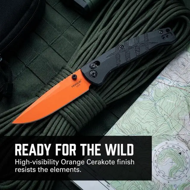 Alt view image 5 of 6 - Hunting Mysto 3.4" Clip Point Manual Folder, Pocket Knife, Black Diamond Richlite Frame, Orange Cerakote Blade - 24414