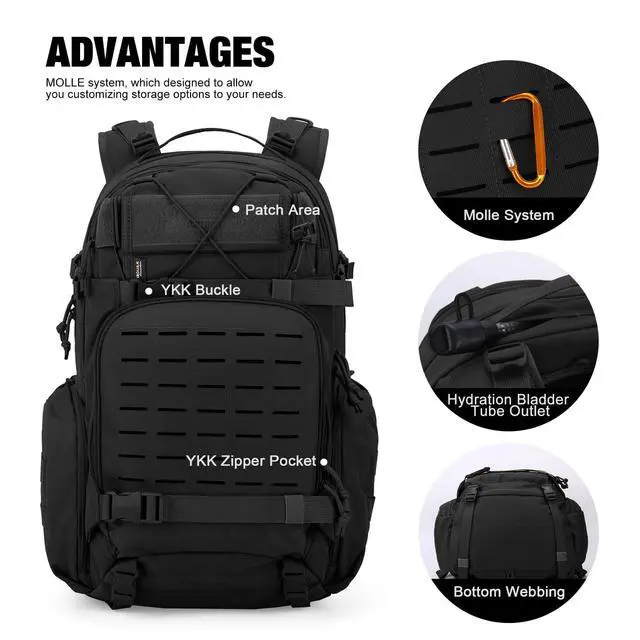 Alt view image 4 of 7 - 35L Molle Tactical Military Backpack for MenCordura Backpack for Hiking,Camping,Survival