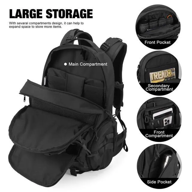 Alt view image 5 of 7 - 35L Molle Tactical Military Backpack for MenCordura Backpack for Hiking,Camping,Survival