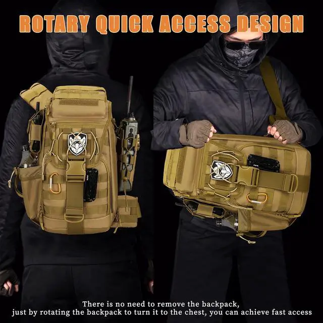 Alt view image 3 of 7 - Large Tactical Sling Bag for Men,Tactical Bag with Bottle Holder, Cross Body Chest Pack Shoulder EDC Bag For Camping Hiking Trekking Daypack