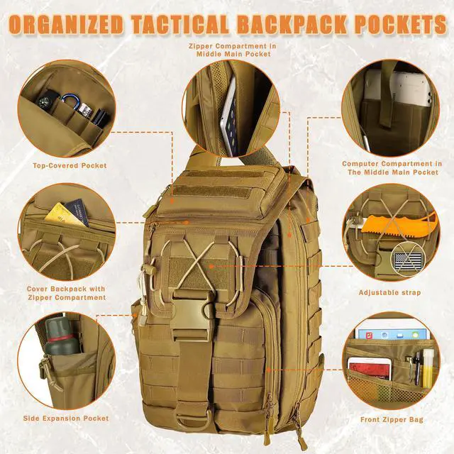 Alt view image 5 of 7 - Large Tactical Sling Bag for Men,Tactical Bag with Bottle Holder, Cross Body Chest Pack Shoulder EDC Bag For Camping Hiking Trekking Daypack