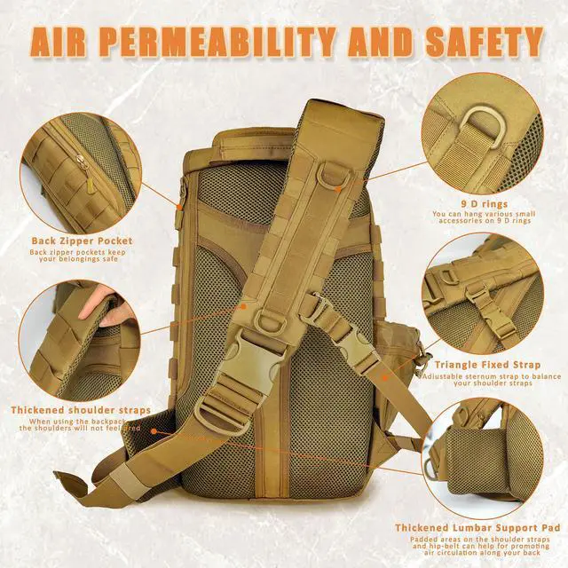 Alt view image 6 of 7 - Large Tactical Sling Bag for Men,Tactical Bag with Bottle Holder, Cross Body Chest Pack Shoulder EDC Bag For Camping Hiking Trekking Daypack