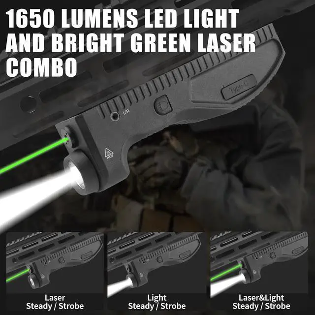 Alt view image 2 of 7 - 1650 Lumens Strobe Function,Light Laser Combo Compatible with M-Lok Rail Surface, Tactical Flashlight and Laser Sight,High Real Lumen,USB-C Rechargeable IIIA Class Laser Power Output 5mW