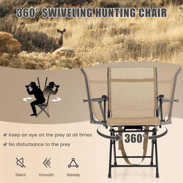 Alt view image 4 of 7 - Moccha Hunting Chair, 360° Swivel Blind Chair w/Armrest & Mesh Back, Non-Slipping Pads, Sturdy Metal Frame, 330LBS Capacity, Portable and Silent Folding Hunting Chairs for Blinds (Brown)