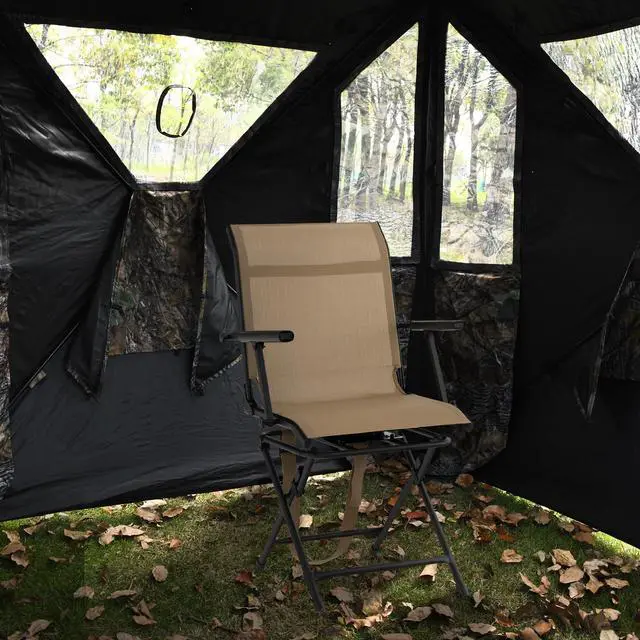 Alt view image 2 of 7 - Moccha Hunting Chair, 360° Swivel Blind Chair w/Armrest & Mesh Back, Non-Slipping Pads, Sturdy Metal Frame, 330LBS Capacity, Portable and Silent Folding Hunting Chairs for Blinds (Brown)
