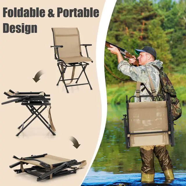 Alt view image 7 of 7 - Moccha Hunting Chair, 360° Swivel Blind Chair w/Armrest & Mesh Back, Non-Slipping Pads, Sturdy Metal Frame, 330LBS Capacity, Portable and Silent Folding Hunting Chairs for Blinds (Brown)
