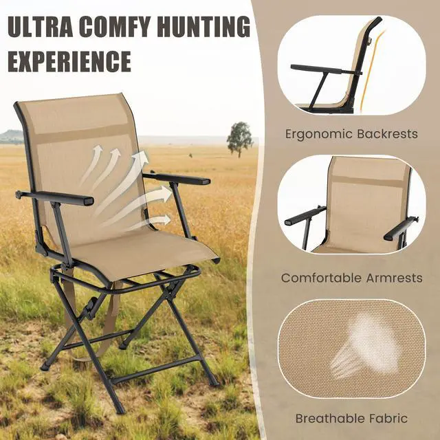 Alt view image 5 of 7 - Moccha Hunting Chair, 360° Swivel Blind Chair w/Armrest & Mesh Back, Non-Slipping Pads, Sturdy Metal Frame, 330LBS Capacity, Portable and Silent Folding Hunting Chairs for Blinds (Brown)
