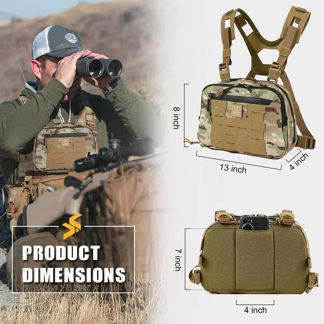 Alt view image 2 of 7 - Tactical Chest Rig Bag, 3L Utility Hypalon Molle Chest Rig With Map Pocket 500D Cordura Chest Bag for Hunting Workouts (Multicam)