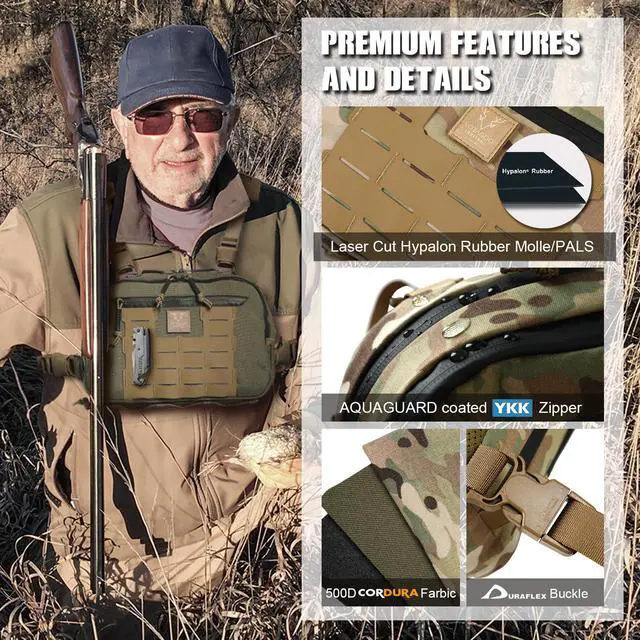 Alt view image 4 of 7 - Tactical Chest Rig Bag, 3L Utility Hypalon Molle Chest Rig With Map Pocket 500D Cordura Chest Bag for Hunting Workouts (Multicam)