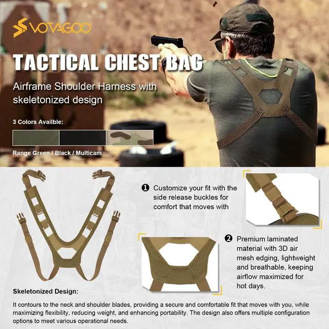 Alt view image 3 of 7 - Tactical Chest Rig Bag, 3L Utility Hypalon Molle Chest Rig With Map Pocket 500D Cordura Chest Bag for Hunting Workouts (Multicam)