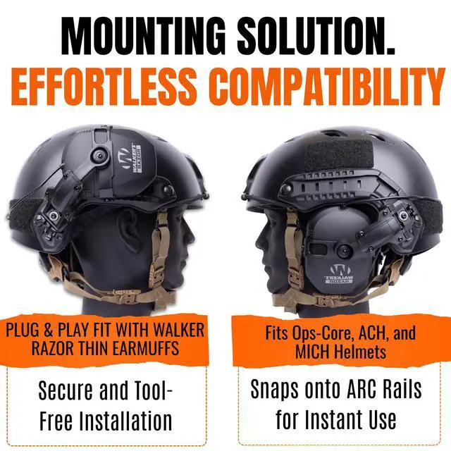 Alt view image 2 of 6 - Tigrett ARC Rail Adapter - Attach Walker's Razor Thin and Howard Leight Impact Sport Earmuffs to Your Helmet Using an Arc Rail, Choose FDE, Black, or Green