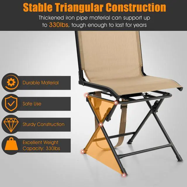 Alt view image 5 of 7 - Moccha 360-degree Swivel Blind Chair, Foldable Hunting Chair w/Mesh Back & Non-Slipping Pads, Multi-Position X Steel Frame Portable Outdoor Chairs for Camping, Hunting, Fishing, Brown