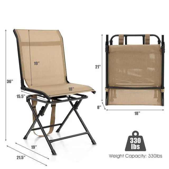 Alt view image 3 of 7 - Moccha 360-degree Swivel Blind Chair, Foldable Hunting Chair w/Mesh Back & Non-Slipping Pads, Multi-Position X Steel Frame Portable Outdoor Chairs for Camping, Hunting, Fishing, Brown