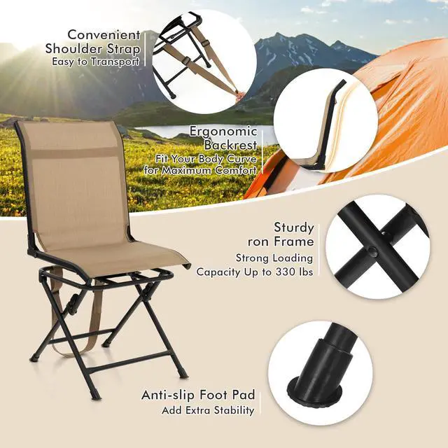 Alt view image 7 of 7 - Moccha 360-degree Swivel Blind Chair, Foldable Hunting Chair w/Mesh Back & Non-Slipping Pads, Multi-Position X Steel Frame Portable Outdoor Chairs for Camping, Hunting, Fishing, Brown