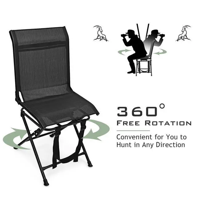 Alt view image 4 of 7 - Moccha 360-degree Swivel Blind Chair, Foldable Hunting Chair w/Mesh Back & Non-Slipping Pads, Multi-Position X Steel Frame Portable Outdoor Chairs for Camping, Hunting, Fishing, Black