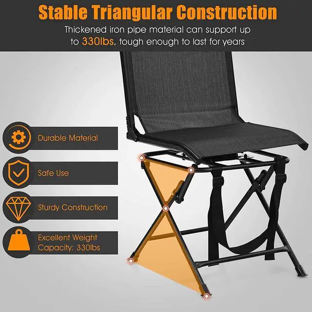 Alt view image 5 of 7 - Moccha 360-degree Swivel Blind Chair, Foldable Hunting Chair w/Mesh Back & Non-Slipping Pads, Multi-Position X Steel Frame Portable Outdoor Chairs for Camping, Hunting, Fishing, Black