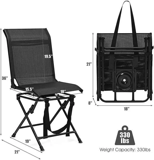 Alt view image 3 of 7 - Moccha 360-degree Swivel Blind Chair, Foldable Hunting Chair w/Mesh Back & Non-Slipping Pads, Multi-Position X Steel Frame Portable Outdoor Chairs for Camping, Hunting, Fishing, Black