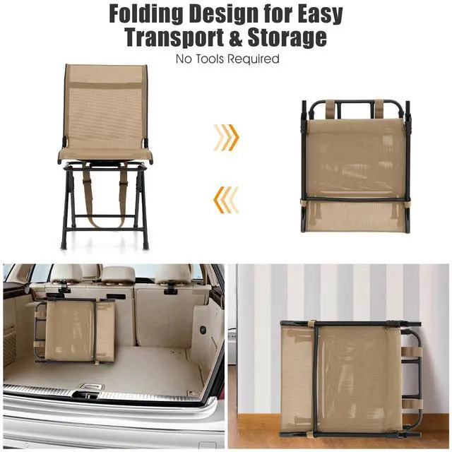 Alt view image 6 of 7 - Moccha 360-degree Swivel Blind Chair, Foldable Hunting Chair w/Mesh Back & Non-Slipping Pads, Multi-Position X Steel Frame Portable Outdoor Chairs for Camping, Hunting, Fishing, Brown