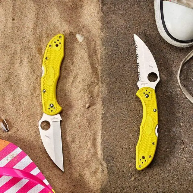 Alt view image 6 of 6 - Salt 2 Wharncliffe Folding Pocket Knife, SpyderEdge | Yellow, 7.15" Overall Length, 2.9" H-2 Steel Blade, FRN Handle, Back Lock, Hollow Grind