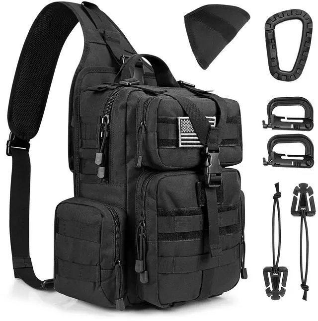 Main image of Large Tactical EDC Sling Bag, Adjustable Holder Backpack for Men | 900D Polyester Durable & Water Resistant, Size: 12.9 * 13.8 * 5.9 Inches, Y strap Tactical storage, Outdoor, Multi Pockets