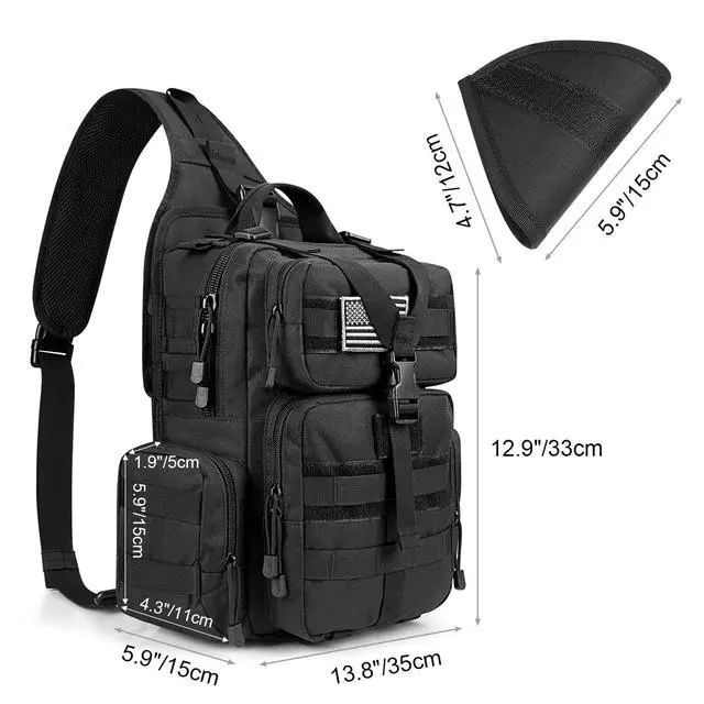Alt view image 2 of 7 - Large Tactical EDC Sling Bag, Adjustable Holder Backpack for Men | 900D Polyester Durable & Water Resistant, Size: 12.9 * 13.8 * 5.9 Inches, Y strap Tactical storage, Outdoor, Multi Pockets