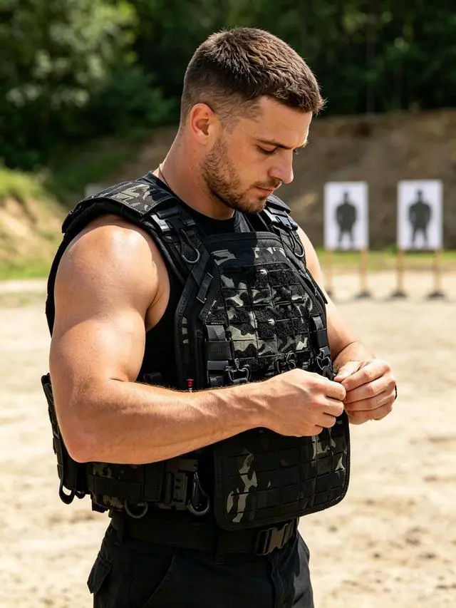 Alt view image 5 of 7 - Tactical Vest for Men Quick Release Laser-Cutting Modular Vest for Outdoor