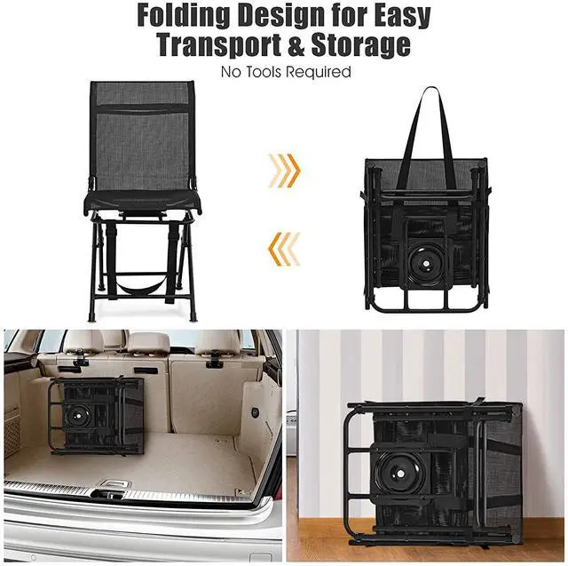 Alt view image 6 of 7 - Moccha 360-degree Swivel Blind Chair, Foldable Hunting Chair w/Mesh Back & Non-Slipping Pads, Multi-Position X Steel Frame Portable Outdoor Chairs for Camping, Hunting, Fishing, Black
