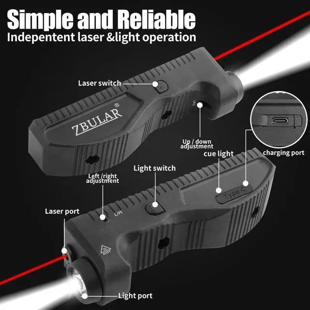 Alt view image 3 of 6 - 1650 Lumens Strobe Function,Light Laser Combo, Flashlight and Red Laser Sight,High Real Lumen,USB-C Rechargeable IIIA Class Laser Power Output 5mW