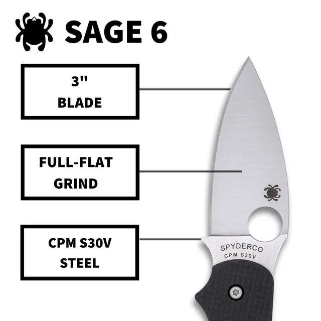 Alt view image 3 of 5 - Sage 6 Folding Knife, PlainEdge | Black, 7.13" Overall Length, 3" CPM S30V Steel Blade, G-10 Handle, Compression Lock, Full-Flat Grind