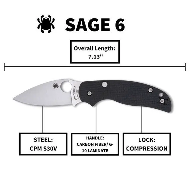 Alt view image 5 of 5 - Sage 6 Folding Knife, PlainEdge | Black, 7.13" Overall Length, 3" CPM S30V Steel Blade, G-10 Handle, Compression Lock, Full-Flat Grind