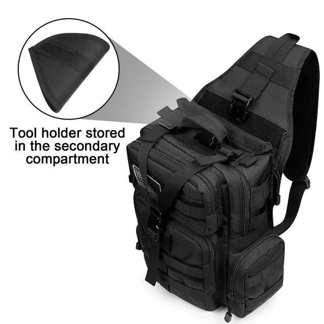 Alt view image 3 of 7 - Large Tactical EDC Sling Bag, Adjustable Holder Backpack for Men | 900D Polyester Durable & Water Resistant, Size: 12.9 * 13.8 * 5.9 Inches, Y strap Tactical storage, Outdoor, Multi Pockets