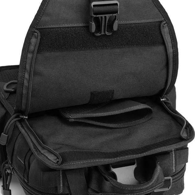 Alt view image 4 of 7 - Large Tactical EDC Sling Bag, Adjustable Holder Backpack for Men | 900D Polyester Durable & Water Resistant, Size: 12.9 * 13.8 * 5.9 Inches, Y strap Tactical storage, Outdoor, Multi Pockets