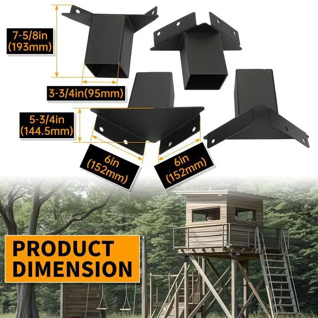 Alt view image 2 of 7 - Deer Stand Brackets 4x4 Deer Blind Brackets, 4Pcs Compound Angle | Platform Bracket for Deer Hunting, Shooting Shack, Observation Decks, Tree Houses, Swing Sets, Outdoor Platforms